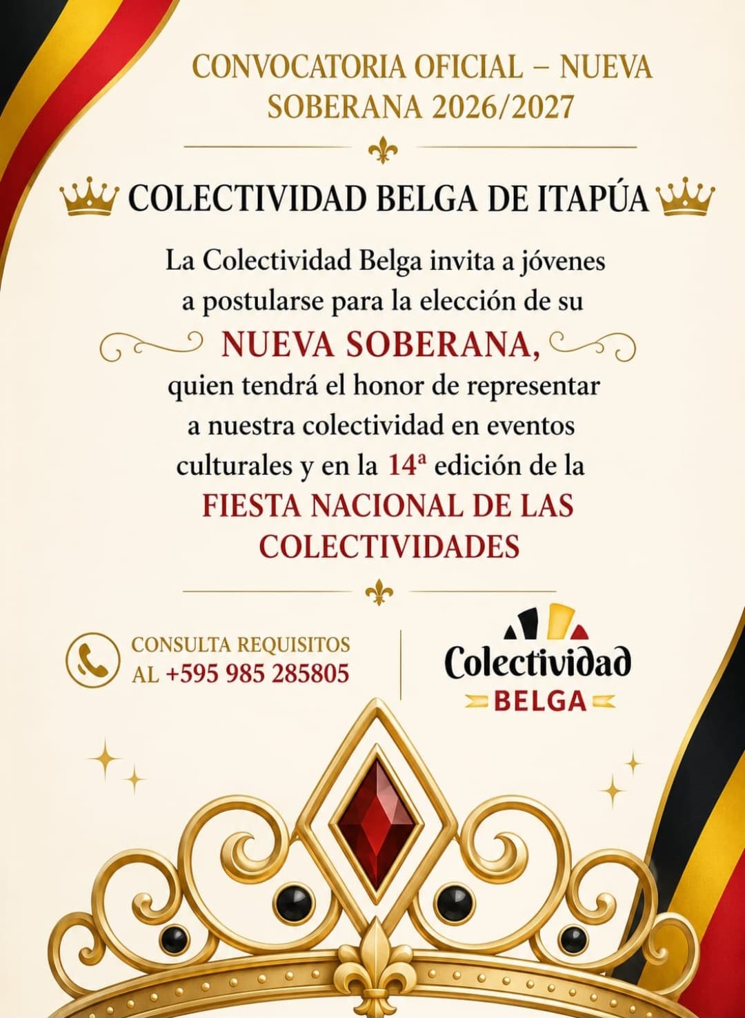 La Colectividad Belga de Itapúa abrió la convocatoria para elegir a su nueva soberana 2026/2027